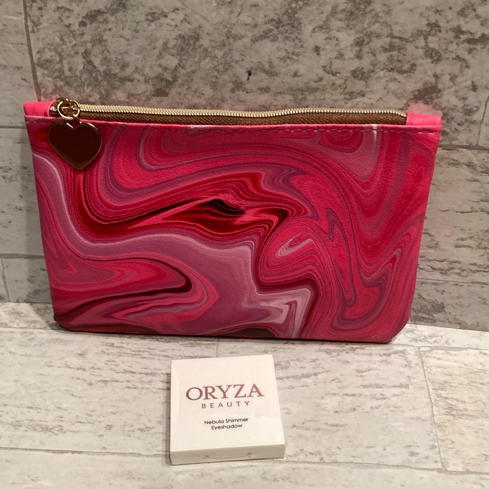 Ipsy Pink Marble Glam Cosmetic Bag & Oryza Beauty Nebula Shimmer Eyeshadow Set